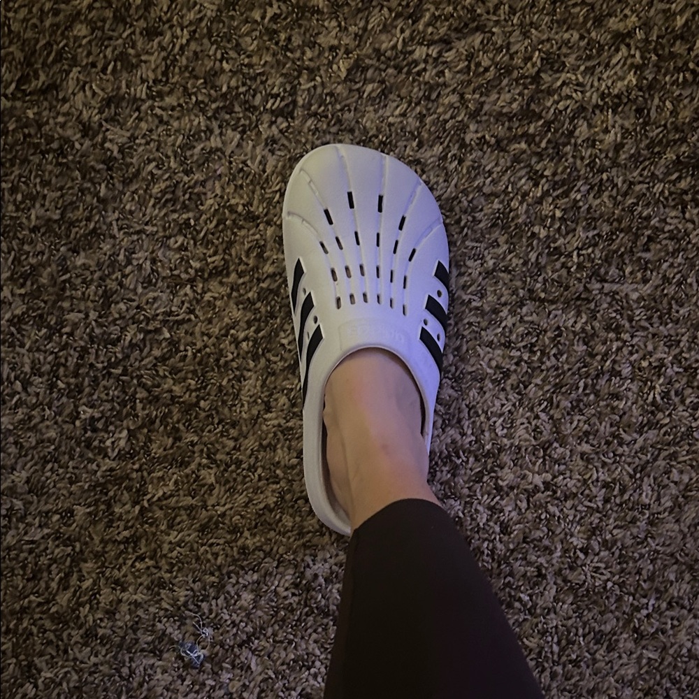 Adidas White and Black Slide Clogs